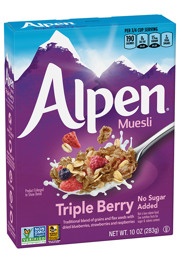 Alpen Muesli Triple Berry Cereal Box
