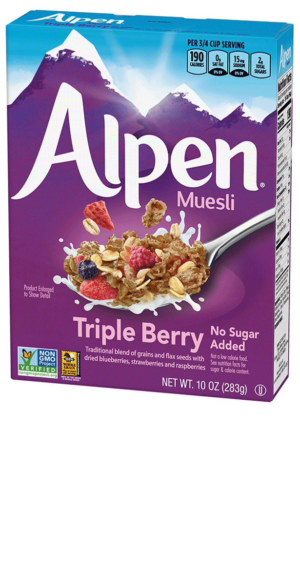 Alpen Muesli Triple Berry Cereal Box